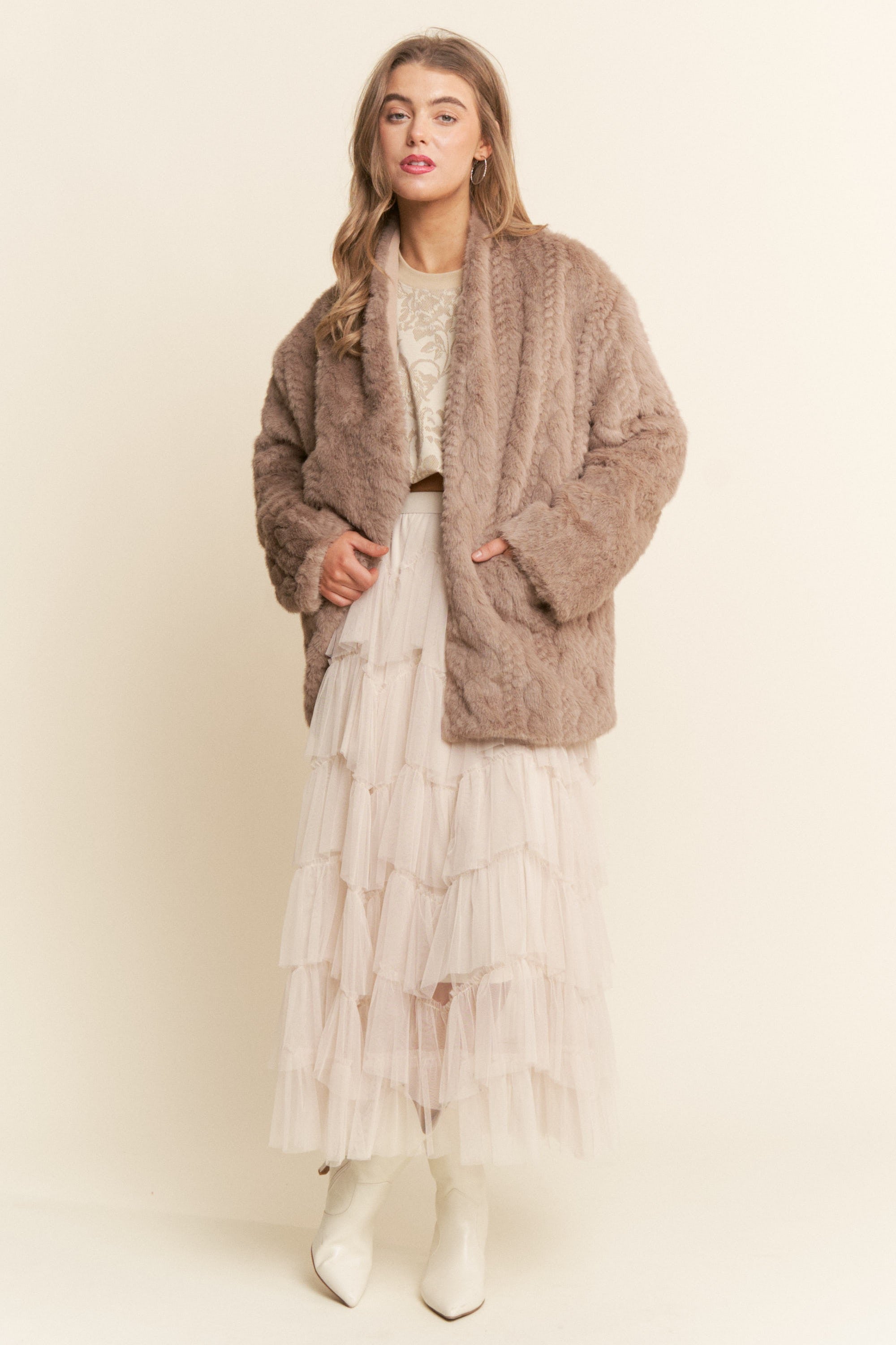 新 BURTON ZENANA JACKET ファージャケット J.nna Open Front Faux Fur Jacket in Light Cocoa – June Adel
