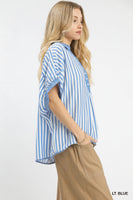 Umgee OVERSIZED Striped Top in Light Blue