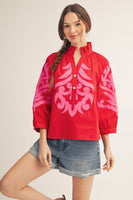 Jodifl Baroque Applique Detail Top in Red