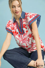 Load image into Gallery viewer, Umgee Floral Split Neck Top in Pink
