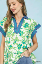Load image into Gallery viewer, Umgee Floral Split Neck Top in Sage
