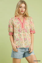 Load image into Gallery viewer, Umgee Mix Floral Puff Sleeve Top with Contrast Trim in Cream Mix
