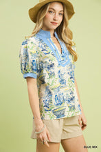 Load image into Gallery viewer, Umgee Chinoiserie Toile Print Top in Blue Mix
