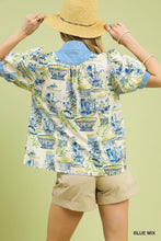 Load image into Gallery viewer, Umgee Chinoiserie Toile Print Top in Blue Mix
