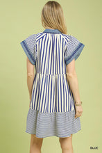 Load image into Gallery viewer, Umgee Mixed Stripe Flutter Sleeve Tiered Babydoll Dress in Blue
