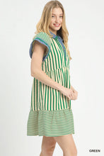 Load image into Gallery viewer, Umgee Mixed Stripe Flutter Sleeve Tiered Babydoll Dress in Green
