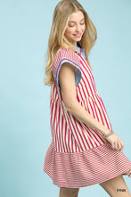 Load image into Gallery viewer, Umgee Mixed Stripe Flutter Sleeve Tiered Babydoll Dress in Pink
