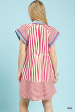 Load image into Gallery viewer, Umgee Mixed Stripe Flutter Sleeve Tiered Babydoll Dress in Pink
