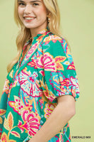 Umgee Paisley Print Top in Emerald Mix