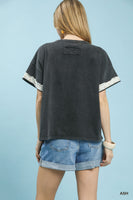 Umgee French Terry Flower Patched Top in Ash