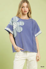 Load image into Gallery viewer, Umgee French Terry Flower Patched Top in Blue
