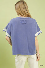 Load image into Gallery viewer, Umgee French Terry Flower Patched Top in Blue
