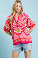 Umgee Boho Print Top in Fuchsia Mix