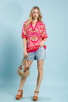 Umgee Boho Print Top in Fuchsia Mix