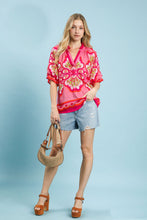 Load image into Gallery viewer, Umgee Boho Print Top in Fuchsia Mix
