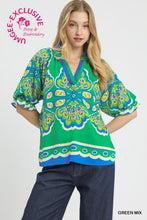 Load image into Gallery viewer, Umgee Boho Print Top in Green Mix ON ORDER
