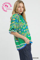 Umgee Boho Print Top in Green Mix ON ORDER
