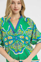 Umgee Boho Print Top in Green Mix ON ORDER