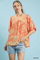 Umgee Boho Floral Print Top in Apricot