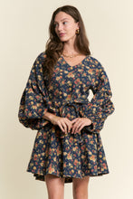 Load image into Gallery viewer, J.nna Denim Floral Print Belted Mini Dress in Dark Floral Denim
