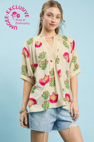 Umgee Abstract Print Top in Cream