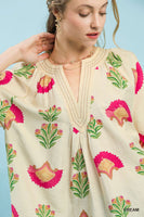 Umgee Abstract Print Top in Cream