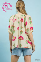 Umgee Abstract Print Top in Cream