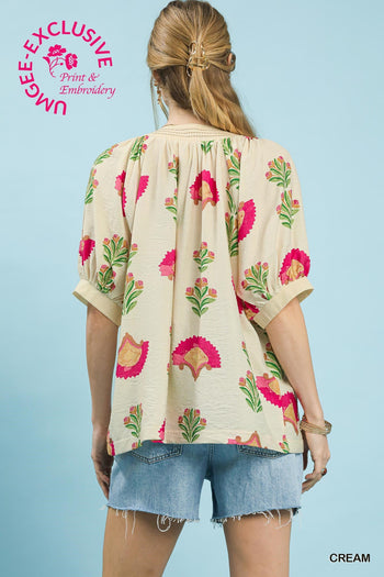 Umgee Abstract Print Top in Cream