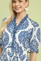 Umgee Medallion Paisley Print Midi Dress in Blue