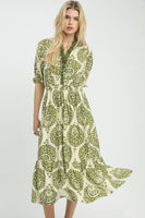 Umgee Medallion Paisley Print Midi Dress in Green