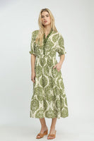 Umgee Medallion Paisley Print Midi Dress in Green