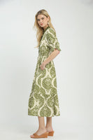 Umgee Medallion Paisley Print Midi Dress in Green