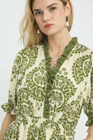 Umgee Medallion Paisley Print Midi Dress in Green