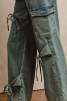 BiBi Cargo Pants with Bow Tie Details in Denim