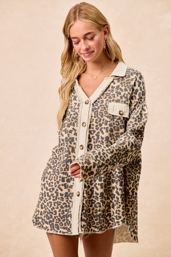 BiBi OVERSIZED Thermal Knit Shacket in Leopard