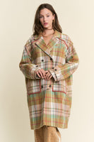 J.nna Multi Color Plaid Midi Coat in Mustard Green