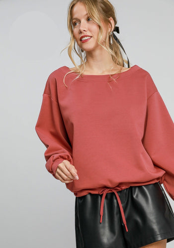 Umgee Off Shoulder Luxeknit Top in Rosewood