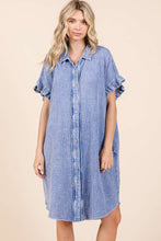 Load image into Gallery viewer, Mittoshop Cotton Gauze Mini Length Shirt Dress in Blue
