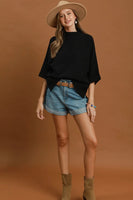 Umgee Mock Neck Dolman Sleeve Sweater Top in Black