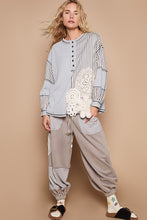 Load image into Gallery viewer, POL OVERSIZED Thermal and Woven Knit Top with Crochet Patch Details in Heather Grey
