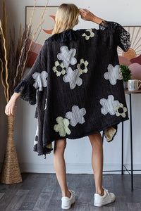 Oli & Hali OVERSIZED Flower Patched Open Front Cardigan in Black