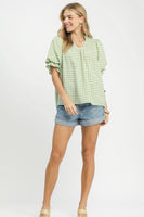 Umgee Gingham Check Top with Romantic Ruffle Details in Sage ON ORDER