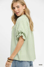 Load image into Gallery viewer, Umgee Gingham Check Top with Romantic Ruffle Details in Sage ON ORDER
