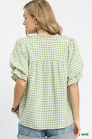 Umgee Gingham Check Top with Romantic Ruffle Details in Sage ON ORDER