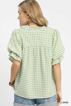 Load image into Gallery viewer, Umgee Gingham Check Top with Romantic Ruffle Details in Sage ON ORDER
