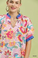 Umgee Vibrant Botanical Floral Print Top in Peony