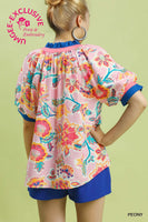 Umgee Vibrant Botanical Floral Print Top in Peony