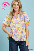 Umgee Vibrant Botanical Floral Print Top in Honey