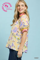 Umgee Vibrant Botanical Floral Print Top in Honey