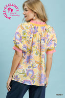 Umgee Vibrant Botanical Floral Print Top in Honey